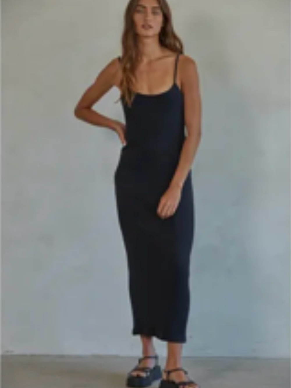 Women's Black Slim Slip Dress - Minimalist Tank Midi